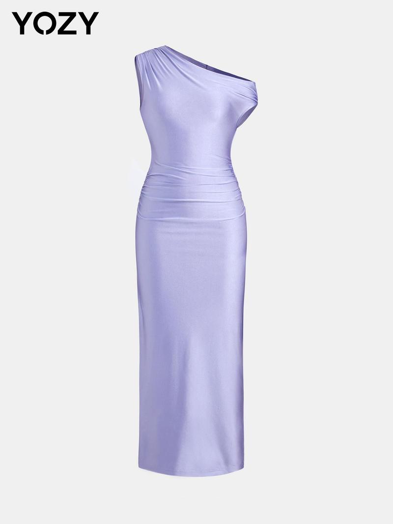 Product Introduction of YOZY Women's Plain Split Thigh Bodycon Dress, Elegant Long Dress for Party Dating Wear, Ladies Summer Clothes 7