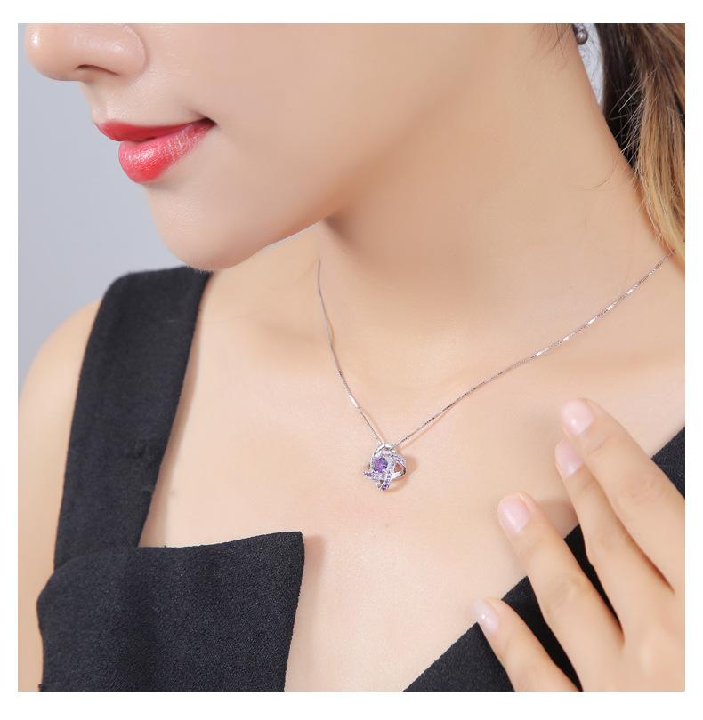 Product Introduction of Korean Silver Jewelry Women's Japanese and Korean Crystal Clover Pendant Silver Jewelry Clavicle Chain Birthday Gift Hot Sale pearl summer rope chain gold larimar sea monkeys ankh statement necklace chiffonsaree jew erly 4