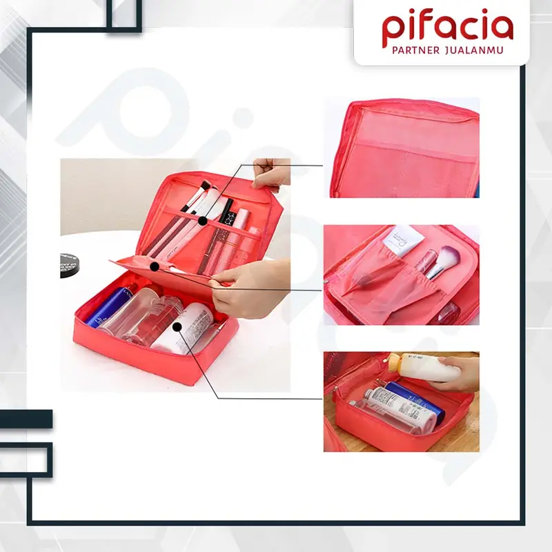 PIFACIA Cosmetic Bag POLOS Tas Kosmetik Travel Bag Multifungsi 2