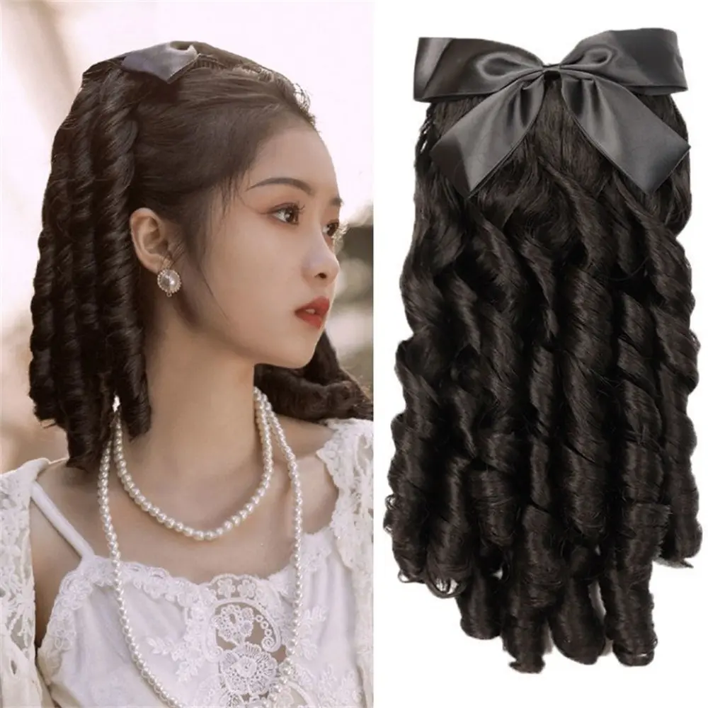 Tóc Nối Đuôi Ngựa Xoăn, Chất Liệu Tổng Hợp, Màu Đen, Có Kèm Lược Chải Tóc, Kẹp Tóc Đuôi Ngựa, Thích Hợp Cho Phụ Nữ, Chịu Nhiệt, Phụ Kiện Thời Trang, HUAYA