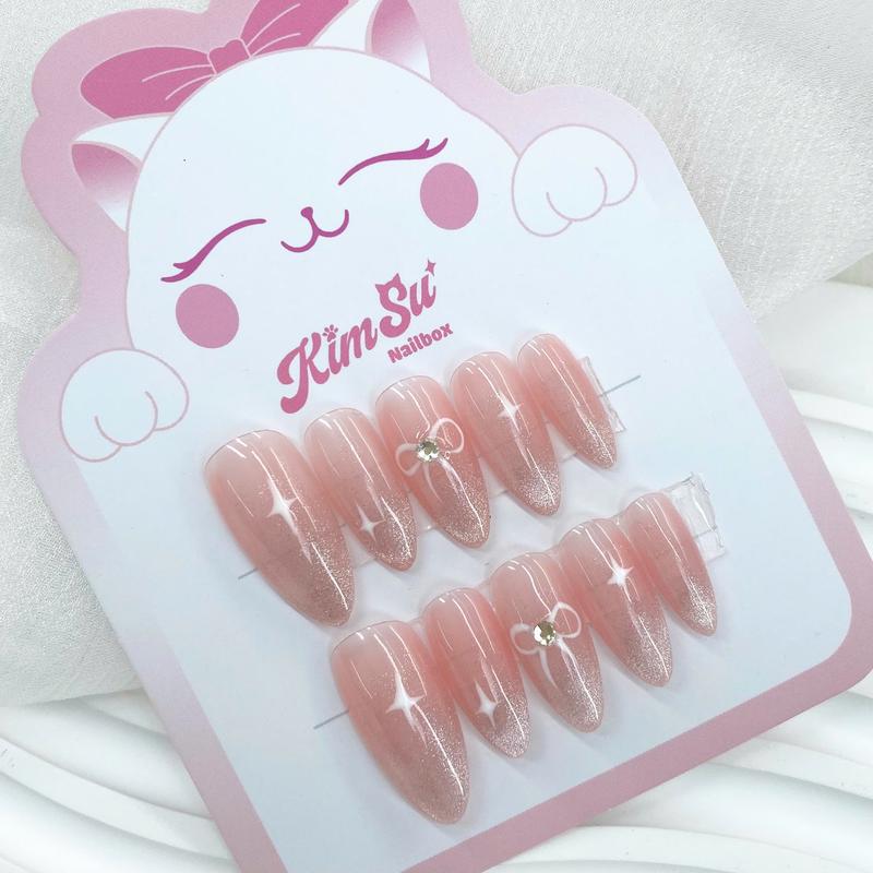[M137TN] Form Tròn nhọn - KimSu Nailbox thiết kế thạch mắt mèo nơ