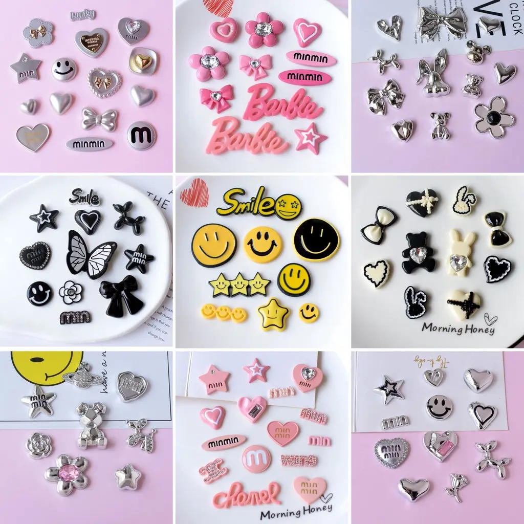 INS Smile/Electroplated Silver/Pink/Love/Butterfly/Ribbon Future Fashion Style Set Croc DIY Jibitz Charm Button Fashion Shoes Accessories#