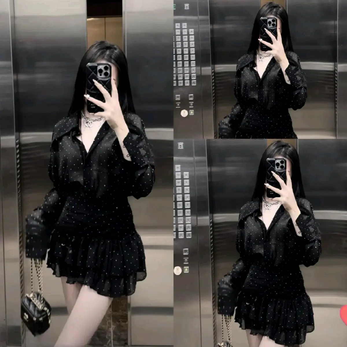 Set (Áo +Váy) voan đính đá bling tay dài sang chảnh.