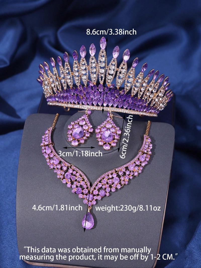 Product Introduction of 4pcs/set Rhinestone Decorated Crown & Necklace & Earrings, Elegant Wedding Bridal Jewelry Set, Bridal Party Favor for Women Girl Gift 2