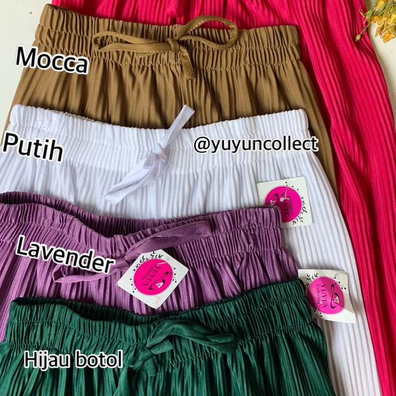 YC - 3 PCS CELANA KULOT PLISKET LIDI Pinggang Full Karet Celana  Panjang Wanita Dewasa Melar Bawahan Wanita Kekinian 1