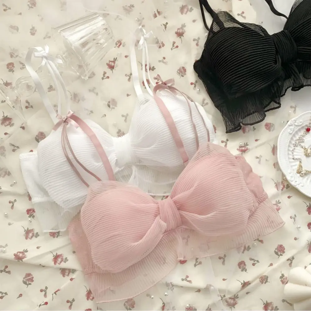 Áo Ngực Nữ Lưới Thiết Kế Nơ Đơn Giản, Đồ Lót Nữ Dễ Thương Và Gợi Cảm, Áo Ngực Nâng Ngực Có Dây Đeo Áo Ống, Hàng Mới Về 2024