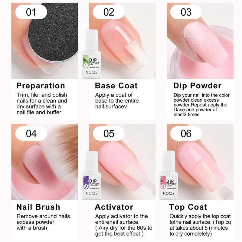 Nail Art Kit, 1 Set Nail Art Starter Kit, Including 4 Dip Powder, 1 Nail Brush, 1 Nail Buffer, 3 Dip Liquid, 1 Nail File and 1 Nail Stick, Gel Nail Set Kit, Christmas Gift, Nails Supplies 8