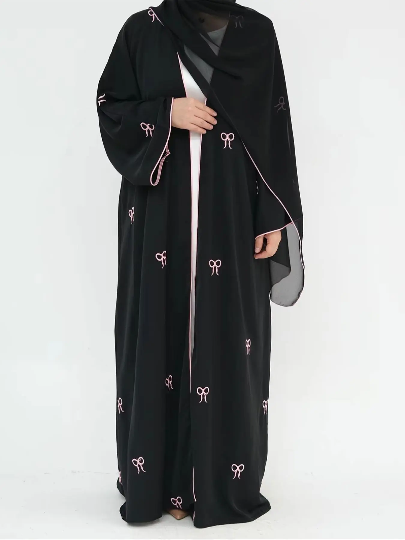 Women's Embroidery Abaya, Elegant Long Sleeve Open Front Abaya for Women, Ladies Islamic Clothing for All Seasons, Modest Clothes for Muslim