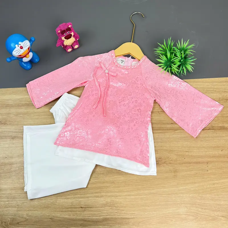 Set bộ cách tân gấm lụa vân hoa nhí 2 lớp siêu xinh cho bé từ 8-21kg - Gấm 1 7