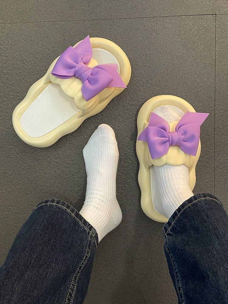 Product Introduction of New Cute Wild Bowknot Slippers for Women Summer Outdoor Student Dormitory Non-Slip Slip Slip-on Thick-Soled Sandals for Women Walking Shoes Footwear Girl Slide Flipflop Comfort Onyx 17