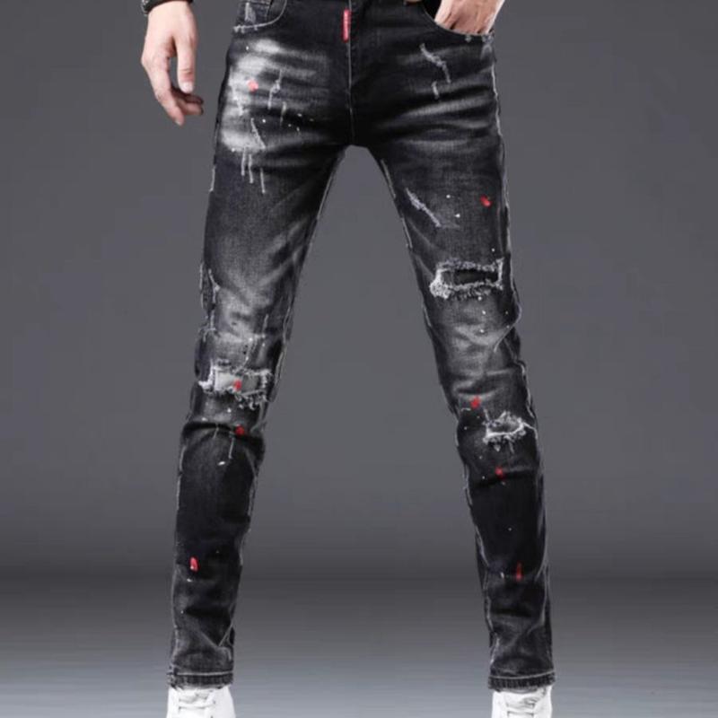 QJ97 Quần jean nam màu đen xám kiểu rách vẩy sơn Bắp store23 ms97 Menswear Pants Có Túi