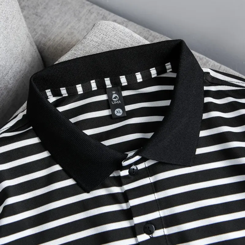 Polo sọc kẻ ngang vải Pique cổ bẻ UMA STORE Form Regular Menswear Ngắn Tay Đen Trắng (POLOUMAOR 3 ) Có Cổ Áo Tay Ngắn 2