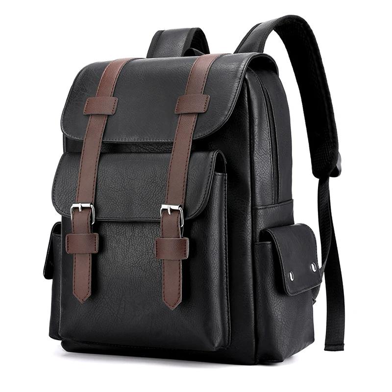 Product Introduction of Men's Backpack PU Leather Bagpack Large Laptop Backpacks Travel Multi Male  Black Schoolbag College Style 3