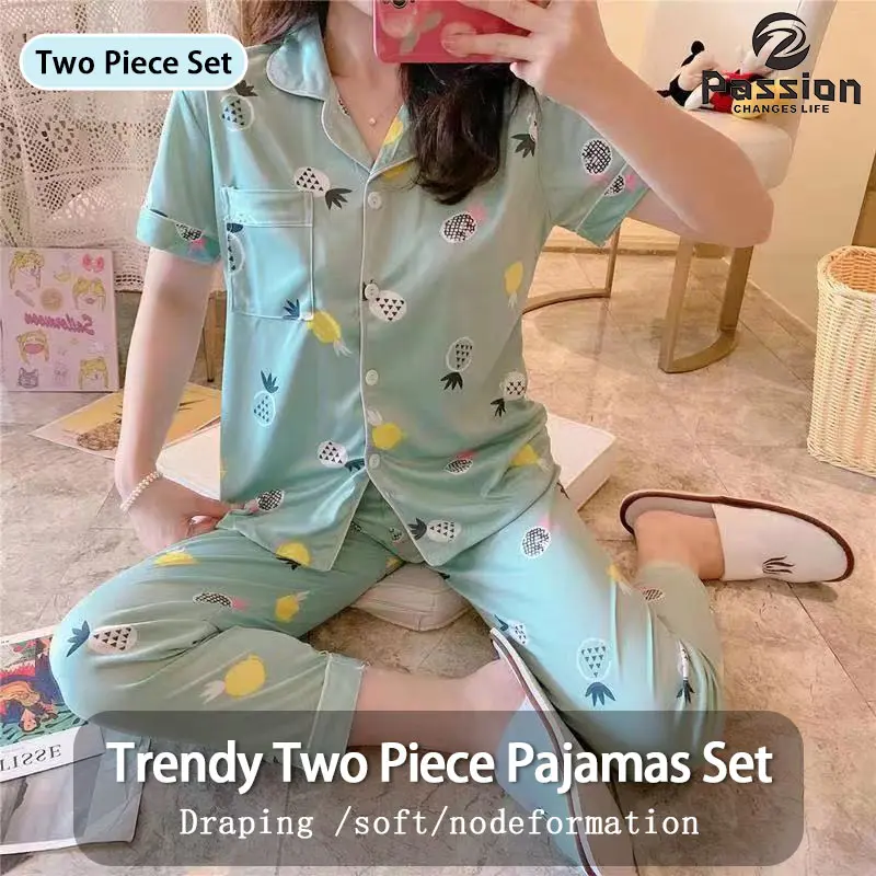 Fashion  Pajama Terno sexy  Cute 2in1 Sleepwear Good Quality  Polo Comfortable for ladies Womenswear  Loungewear Breathable Fabric Top
