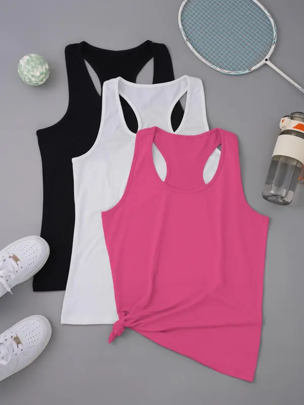 Women's Solid Sports Tank Top, Breathable Comfortable Sports Top, Ladies Sportswear for Indoor Outdoor Wear 2