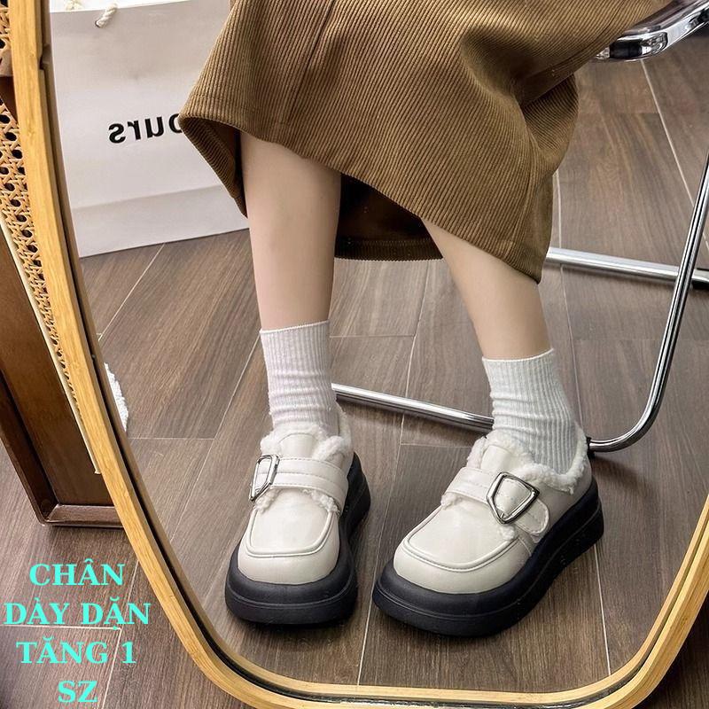 Giày Oxford Nữ Quai Khoá Lót Nỉ Bông Đế Độn 6cm Kiểu Dáng Hàn Quốc - Shoes