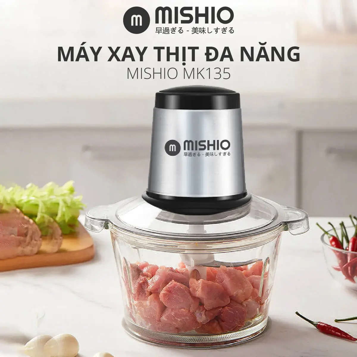 Máy Xay Thịt Đa Năng Mishio Mk135 1,8L 300W motor đồng nguyên chất sấy máy  xay máy  xay mayxay 2l