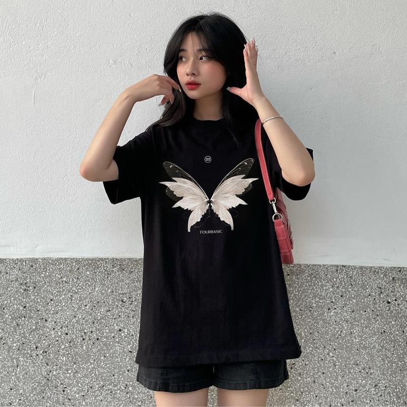 Áo Thun Nam Nữ Form Rộng Tay Lỡ Unisex Áo Phông Butterfly Cổ Tròn Basic Tee Overisze Cặp Đôi Angel mới trend hè 2024