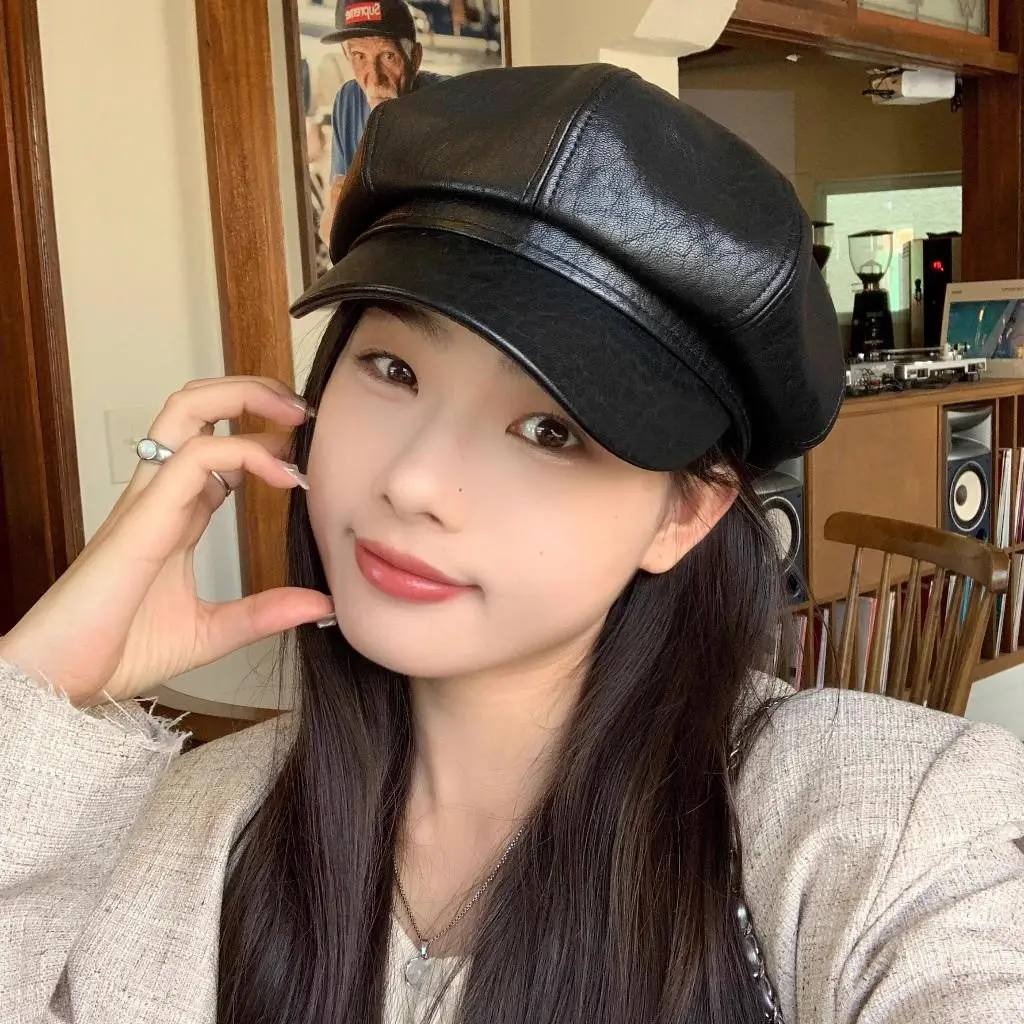 Korean Octagonal Hat Retro Personalized Multifunctional Boina Hat Black