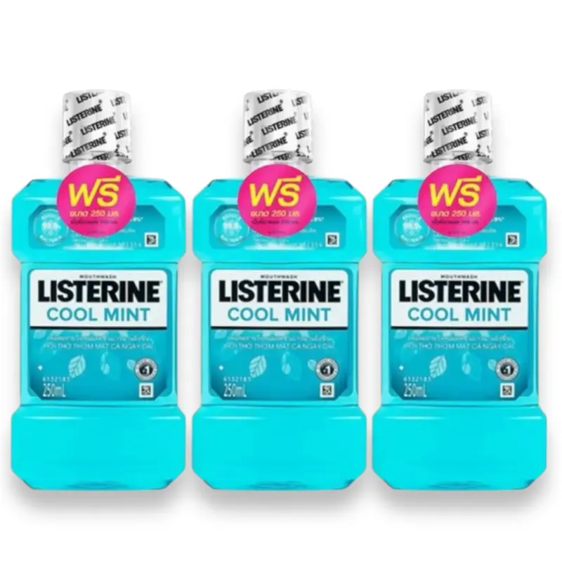 Combo 3 Chai Nước Súc Miệng Listerine Cool Mint 250ml Thái Lan - Tiêu diệt vi khuẩn, làm sạch răng 0