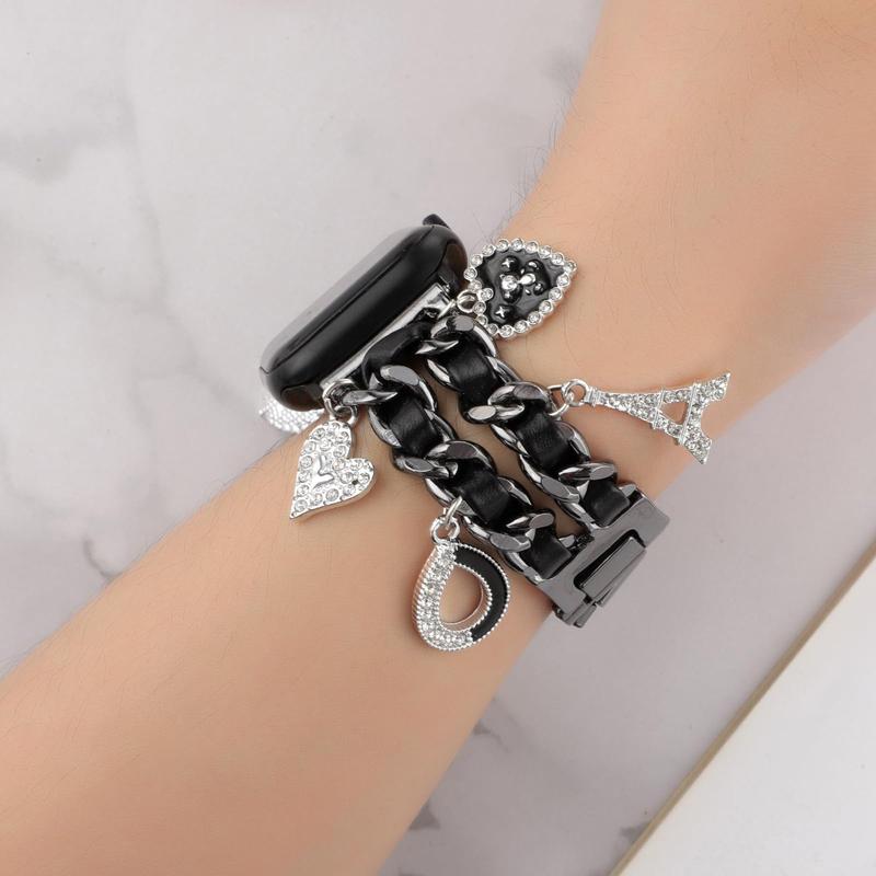 Product Introduction of Fashionable Watch Band with Unique Pendants, 2 Counts Replacement Watch Band for iWatch Series 10 9 8 7 6 5 4 3 2 SE Ultra, Smart Watch Accessories, Wristband, Teen Girl Gifts 2