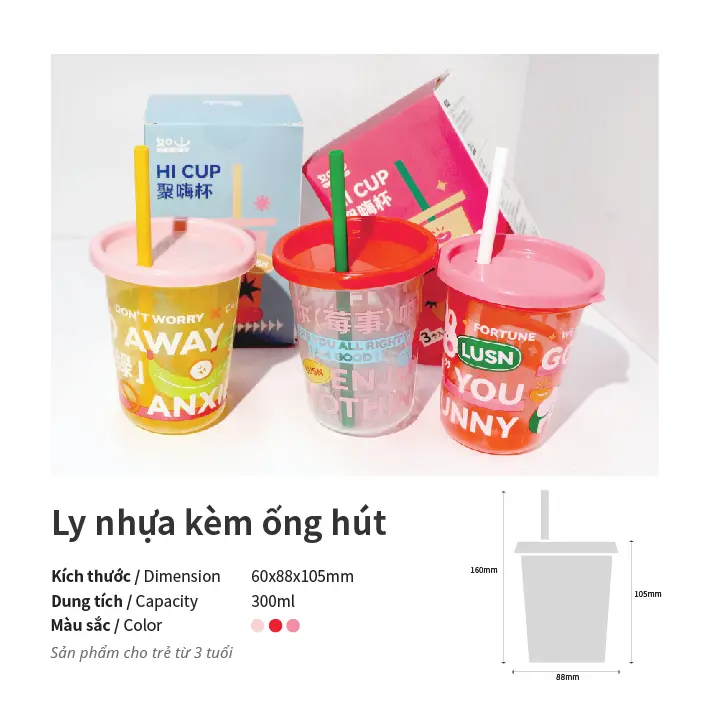 Bộ 3 cốc uống nước cho bé LUSN - Sáng tạo - Cốc nhựa trong 300ml - Heha Vietnam 4