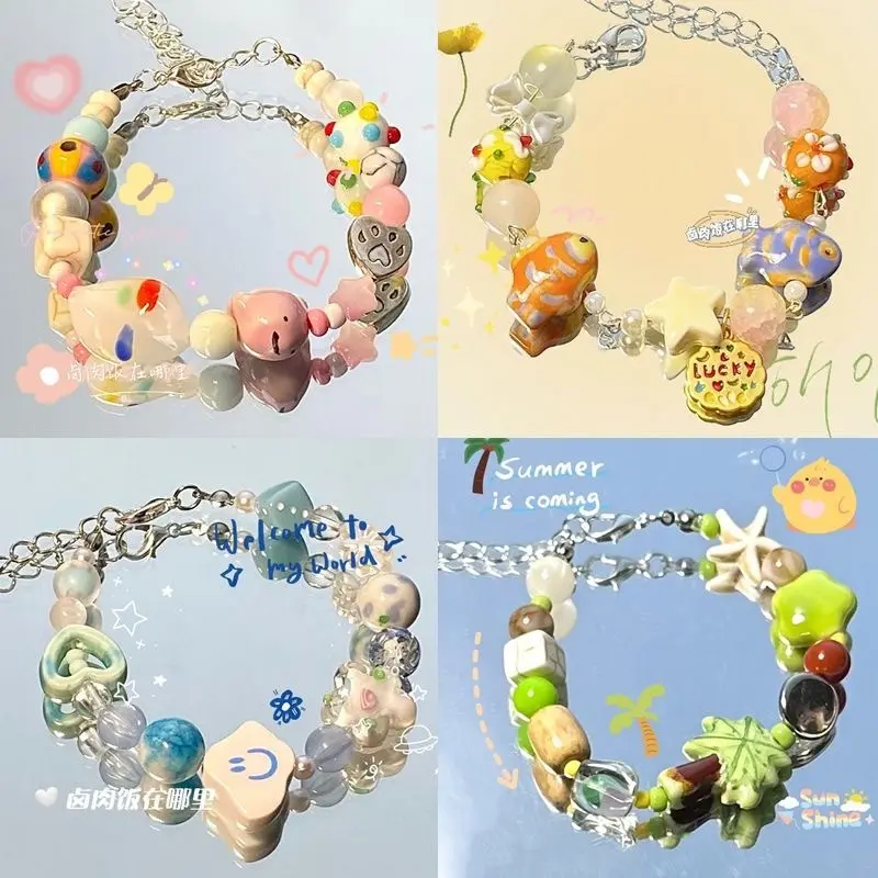 Gelang Tangan Seramik, Rekaan Gadis Dopamine Comel, Jahitan Cinta dan Awan Bintang, Untuk Wanita