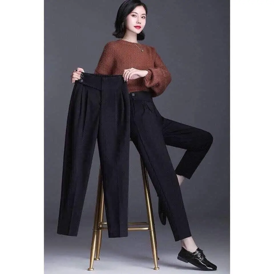 Quần baggy nữ 2 khuy lệch cạp cao lưng chun- Quần tây âu  công sở 2 khuy  lệch
