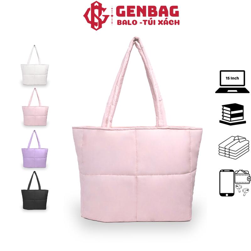   THÊU TÊN  Túi tote phao GENBAG túi trần bông đeo vai khóa kéo miệng có ngăn đựng laptop TT12 