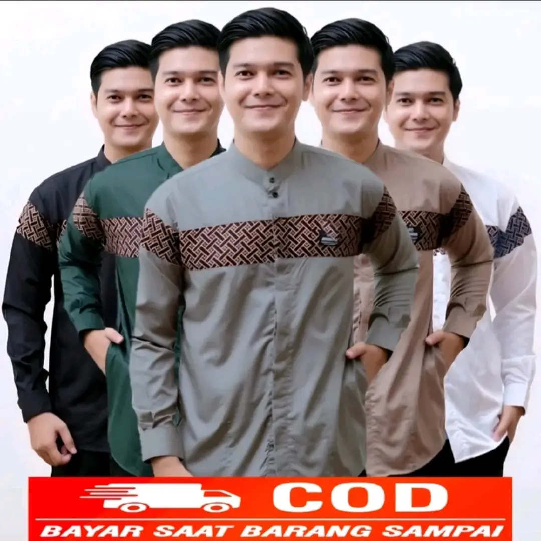 BAJU KOKO LENGAN PANJANG PRIA DEWASA BAHAN KATUN Kombinasi Batik Muslim