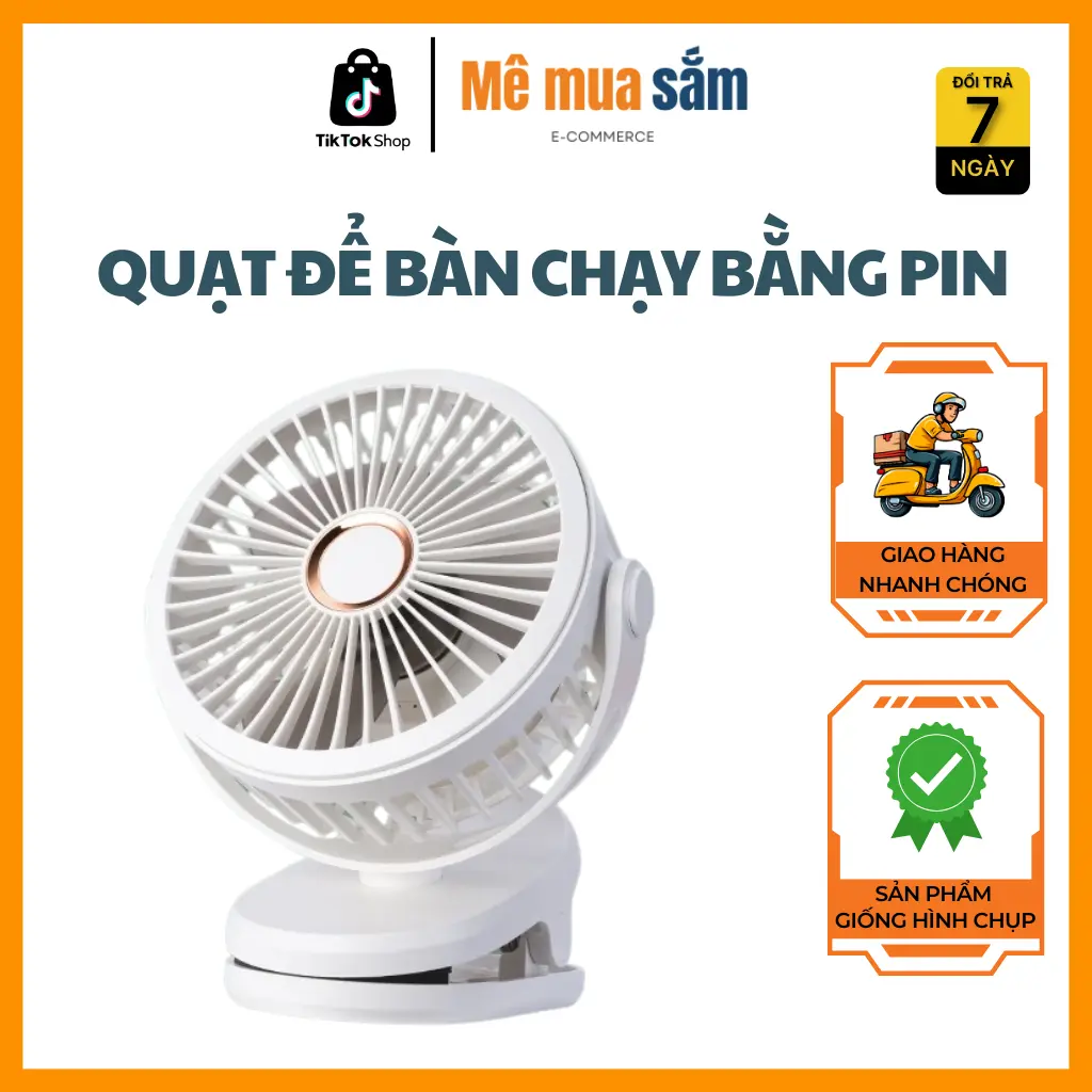 Quạt để bàn tiện lợi, quạt để bàn dây cắm USB, pin sử dụng và xài liên tục, 2 chế độ mát thông minh