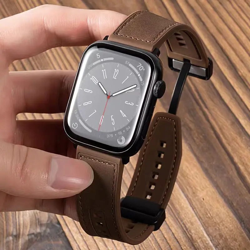 Leather Strap for Apple Watch Band 49mm 46mm 44mm 40mm 45mm 42mm 41mm 38mm Silicone Magnetic Bracelet IWatch Series 10 9 8 7 6 Se 5 3 Ultra 2