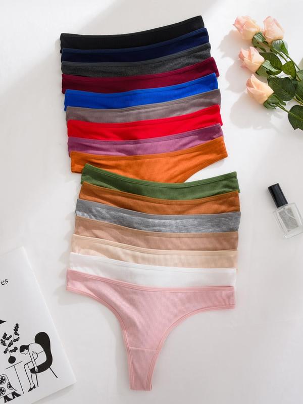 Women's Solid Color Thong, Soft Comfy Breathable Seamless Knicker for Daily Wear, Underwear for All Seasons, Panties 4