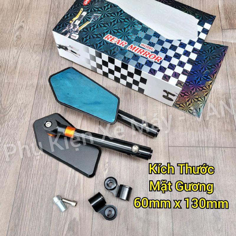  Kính Gương Chiếu Hậu Xe Máy Rizoma 5 Cạnh Xéo Viền Cam Nhôm Nguyên Khối 