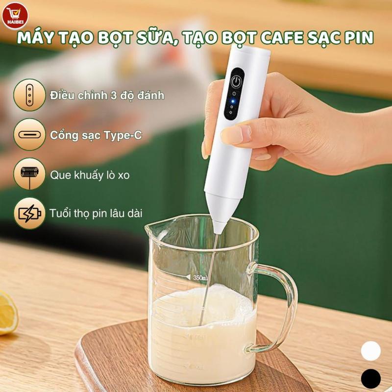  Máy tạo bọt cà phê  máy đánh trứng cầm tay mini sạc pin 3 cấp độ tiện dụng 