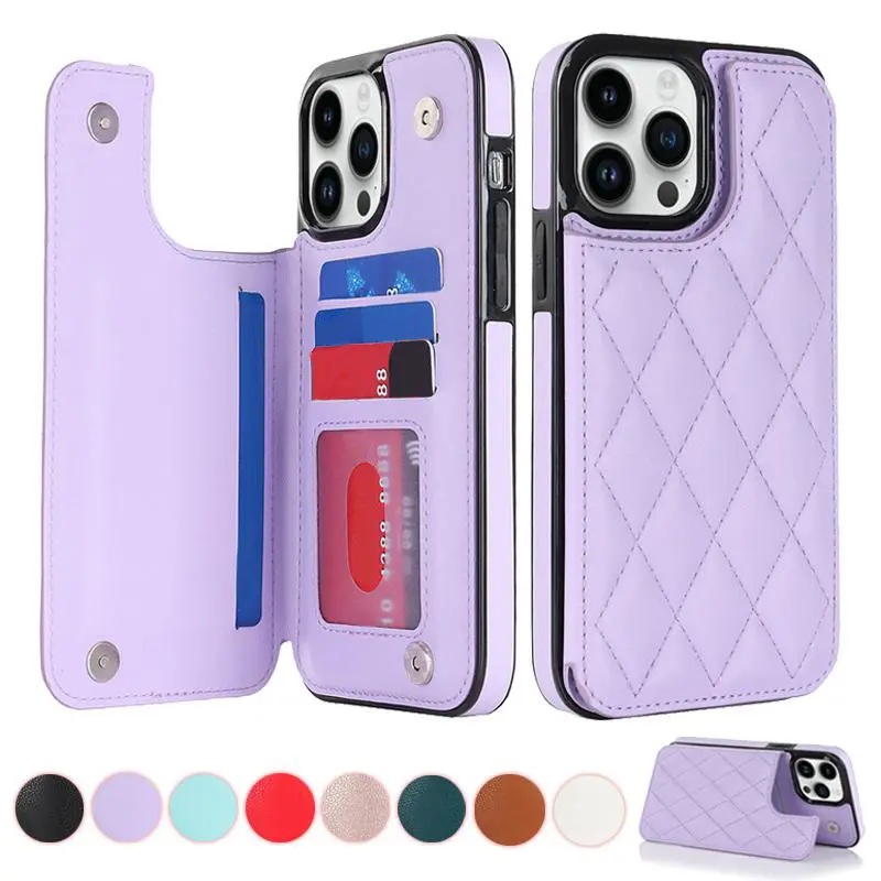 Wallet Small Fragrant Magnetic Double Buckle RFID Blocking Card Leather Case For iPhone 15 Pro Max 14 Plus 13 12 11 X XR
