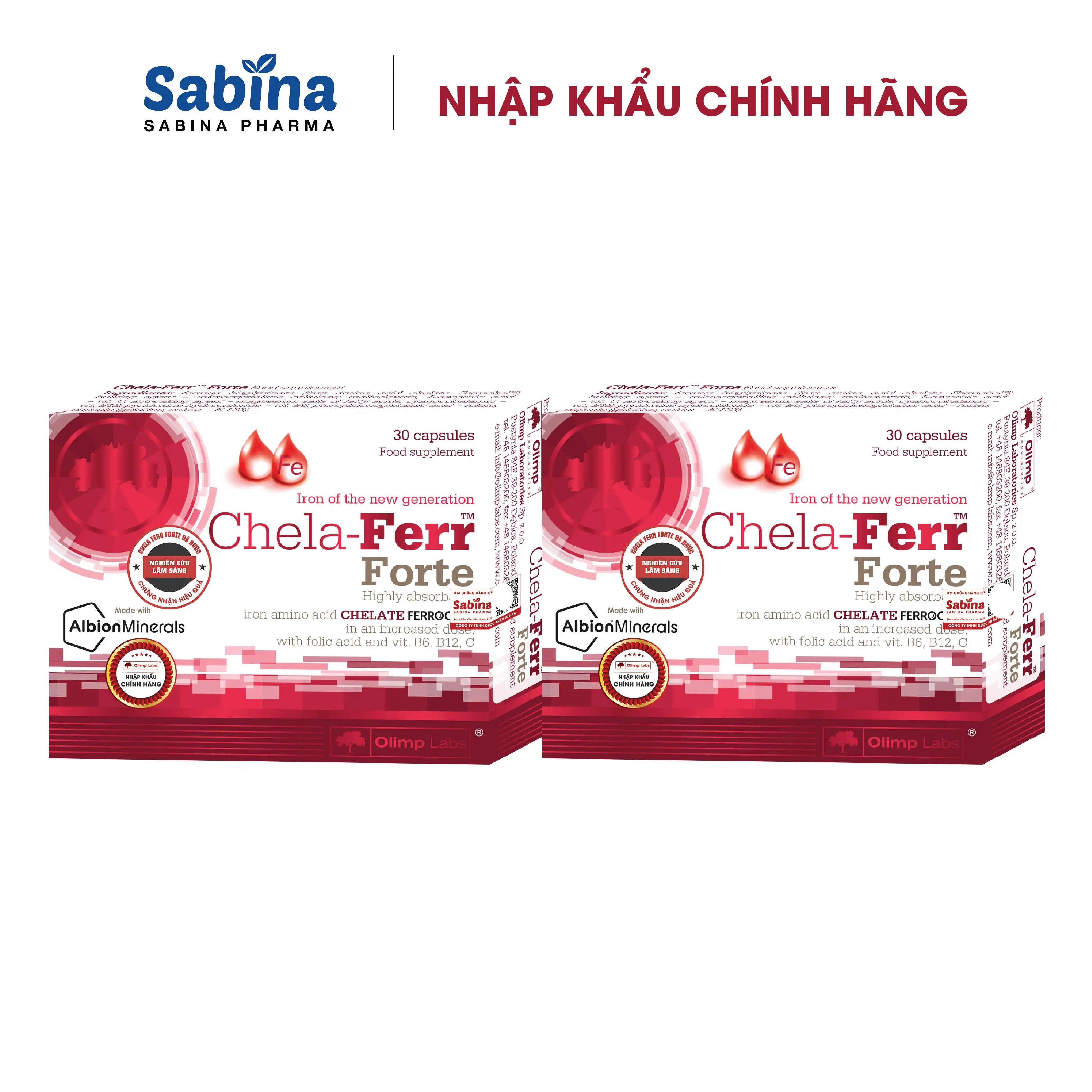 Sắt Chela-Ferr Forte (Olimp Labs) - Viên sắt cho bà bầu hỗ trợ bổ sung và dễ hấp thu sắt 30 viên, 14,4g  [Chính Hãng] Vitamin
