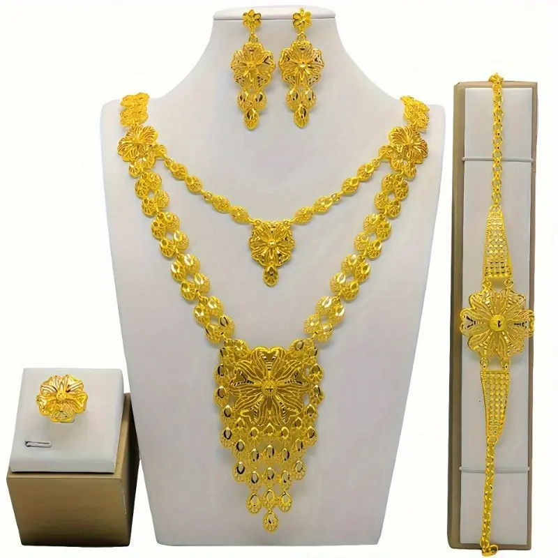 Arabian Bridal Jewelry Set (4pc), Luxury Alloy Wedding Gift Collection 1