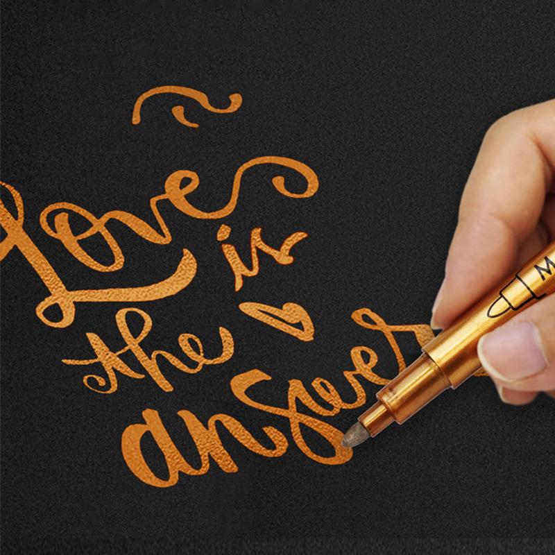 Brush Metallic Marker Pens Gold Silver Color Permanent Art Marker For Manga Crafts Scrapbooking School Stationery Supplies #462008 7