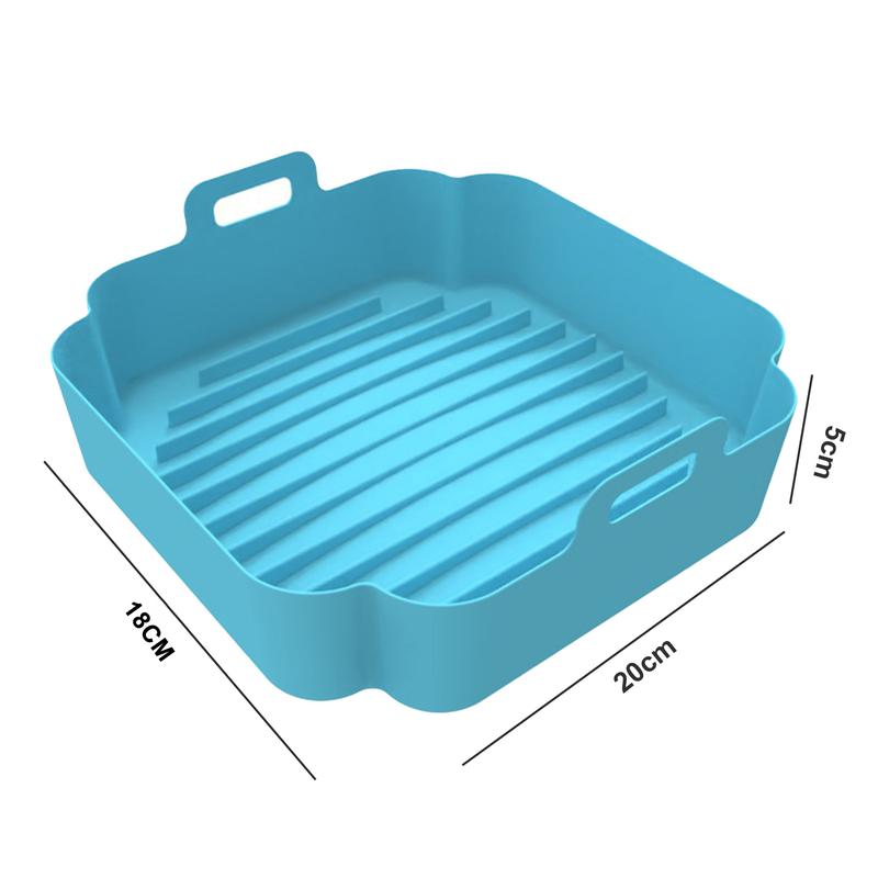 Air Fryers Liner Double Handle Heat Resistant Square Dishwasher Safe Silicone Baking Pan Waterproof Non-stick Frying Chicken Basket Mat Kitchen Accessories 6
