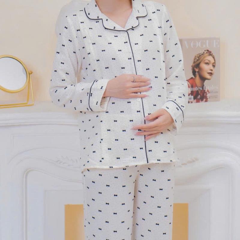 Bộ đồ bầu sau sinh vải đũi mềm mịn, áo khoá cho bé ti, quần chun nới to nhỏ - Váy Bầu, Đầm Bầu Voi Sandal