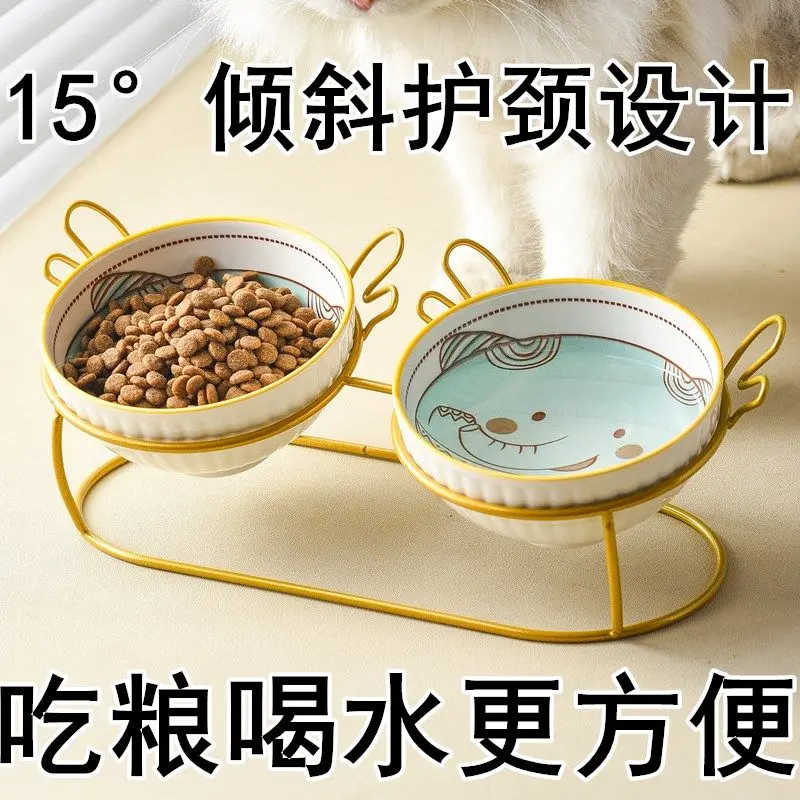 Bát Gốm Cho Mèo, Bát Đôi, Chống Rơi, Bảo Vệ Cổ, Thích Hợp Cho Mèo, Bát Cơm Và Bát Nước, Thích Hợp Cho Mèo Con, Miệng Nghiêng, Giá Đỡ Thức Ăn Cho Mèo, Bát Cho Thú Cưng, Bát Đựng Thức Ăn Cho Mèo, Mới Năm 2025 4