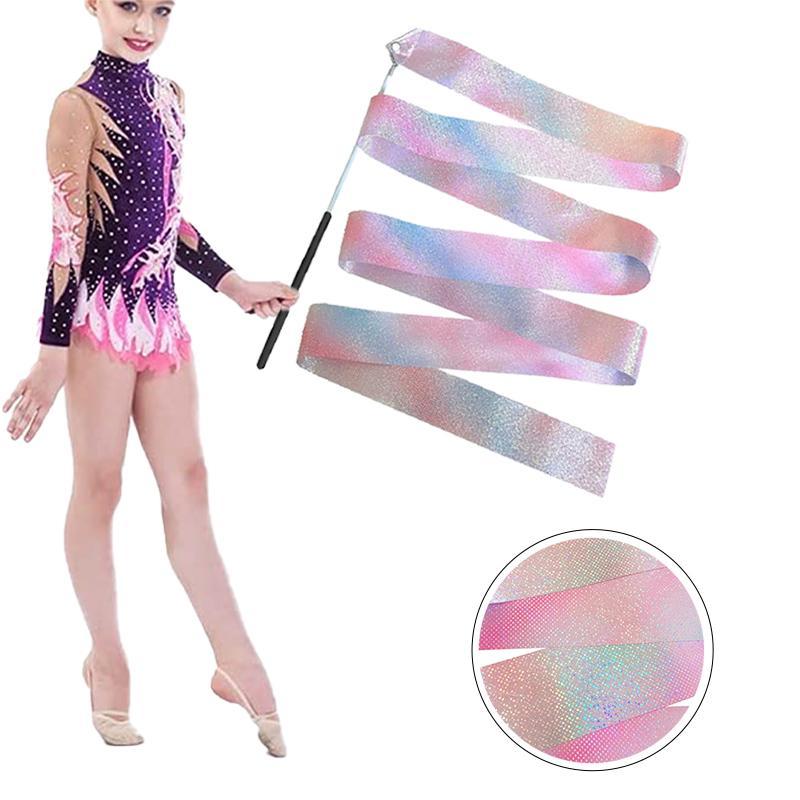 Product Introduction of 2m Flashing Dance Ribbons, Rhythmic Gymnastics Ribbon, Rhythmic Art Gymnastics Ballet Twirling Rod Stick Kids Toys Sports Training Practicing 15