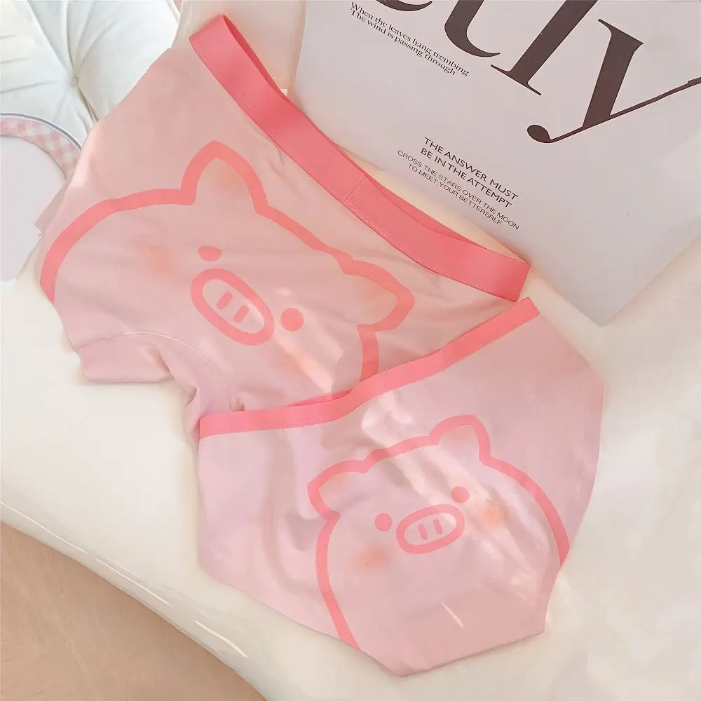 Đồ Lót Cặp Đôi, Thiết Kế Heo Hoạt Hình, Liền Mạch, Nam Và Nữ, Quần Lót, Quần Đùi Boxer, Màu Hồng, Phong Cách Cặp Đôi