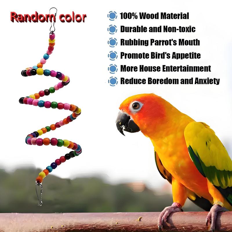 Product Introduction of Random Color Wooden Parrot Swing Toy Set, 6/12pcs Colorful Ladder & Swing & Bell & More Toy Set, Suitable for Small and Medium-sized Parrots, Pet Supplies 3