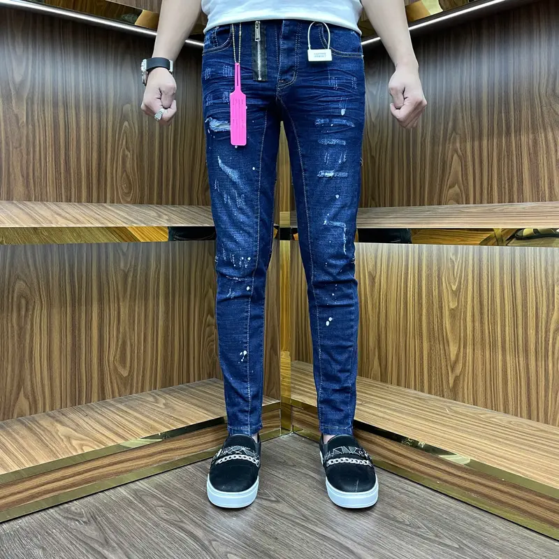 Quần Jeans nam xám bạc rách khóa lệch sước bốn cúc 6