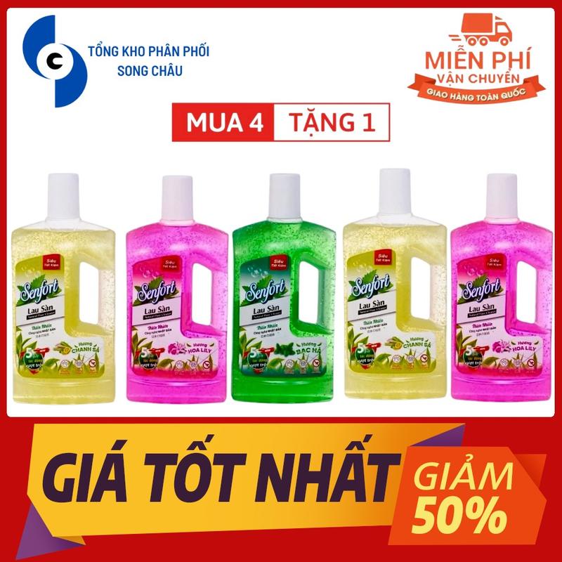DEAL SỐC COMBO 5 CHAI Nước lau sàn Senfort Hương Bạc Hà - Chanh Sả - Hoa Lily - Dung Tích 1000ml