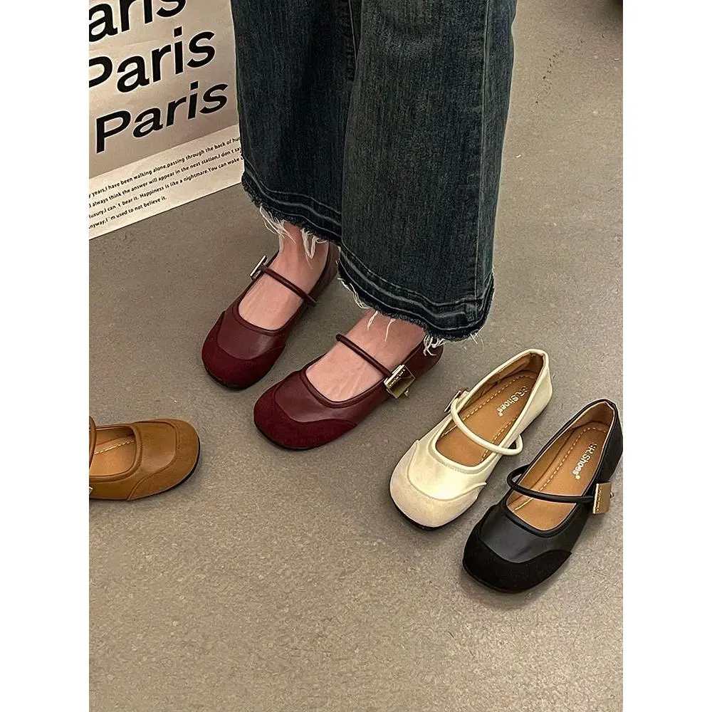 Vintage Mary Jane Women 2024 Spring New French Leather Flat Shoes Fashionable Temperamental All-Match with Skirt Pumps plus Size Shoeskasut Tertutup Perempuanclarks Shoes Women