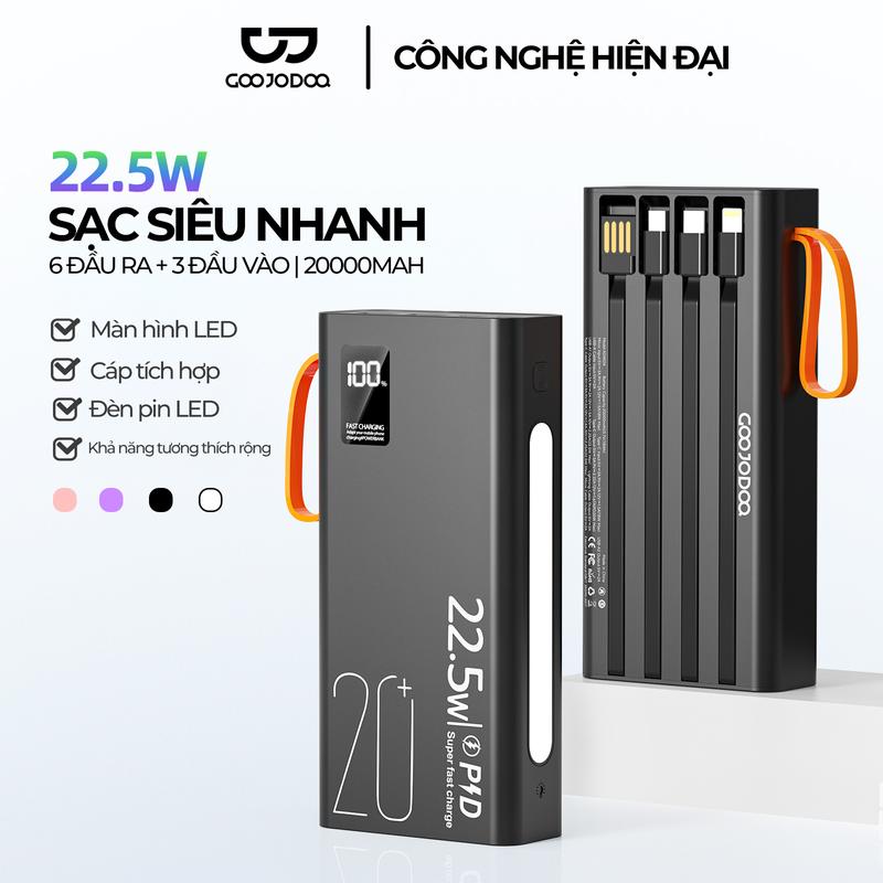 【GOOJODOQ&quyenleodaily Sạc dự phòng mini 2024 Sạc nhanh 22,5w 20000 mah màn hình hiện thị % PIN Đèn pin độ sáng cao Sạc Pin Phụ Kiện