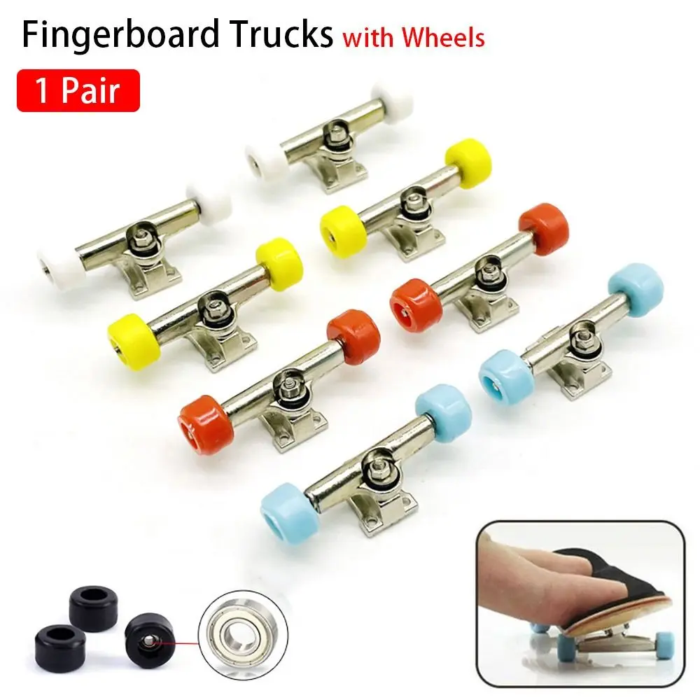 1Pair Durable with Nuts Fingerboard Truck with Wheels Truck Bolts Toy Hobby Collectors Bearing Deck Brackets Model Mini Finger Skateboard Parts